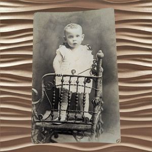 Antique Vintage RPPC Postcard Baby Standing in Wick Chair AZO 1918-1930 Unposted